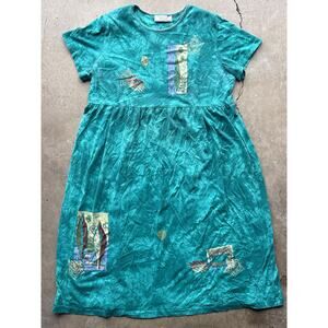 Vintage 90s tie-dye Aztec T-shirt dress Studio G Genuine USA 2X southwest teal